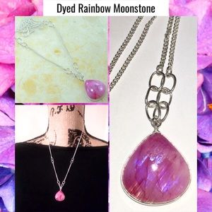 PINK Rainbow Moonstone Gemstone Handmade Pendant Necklace